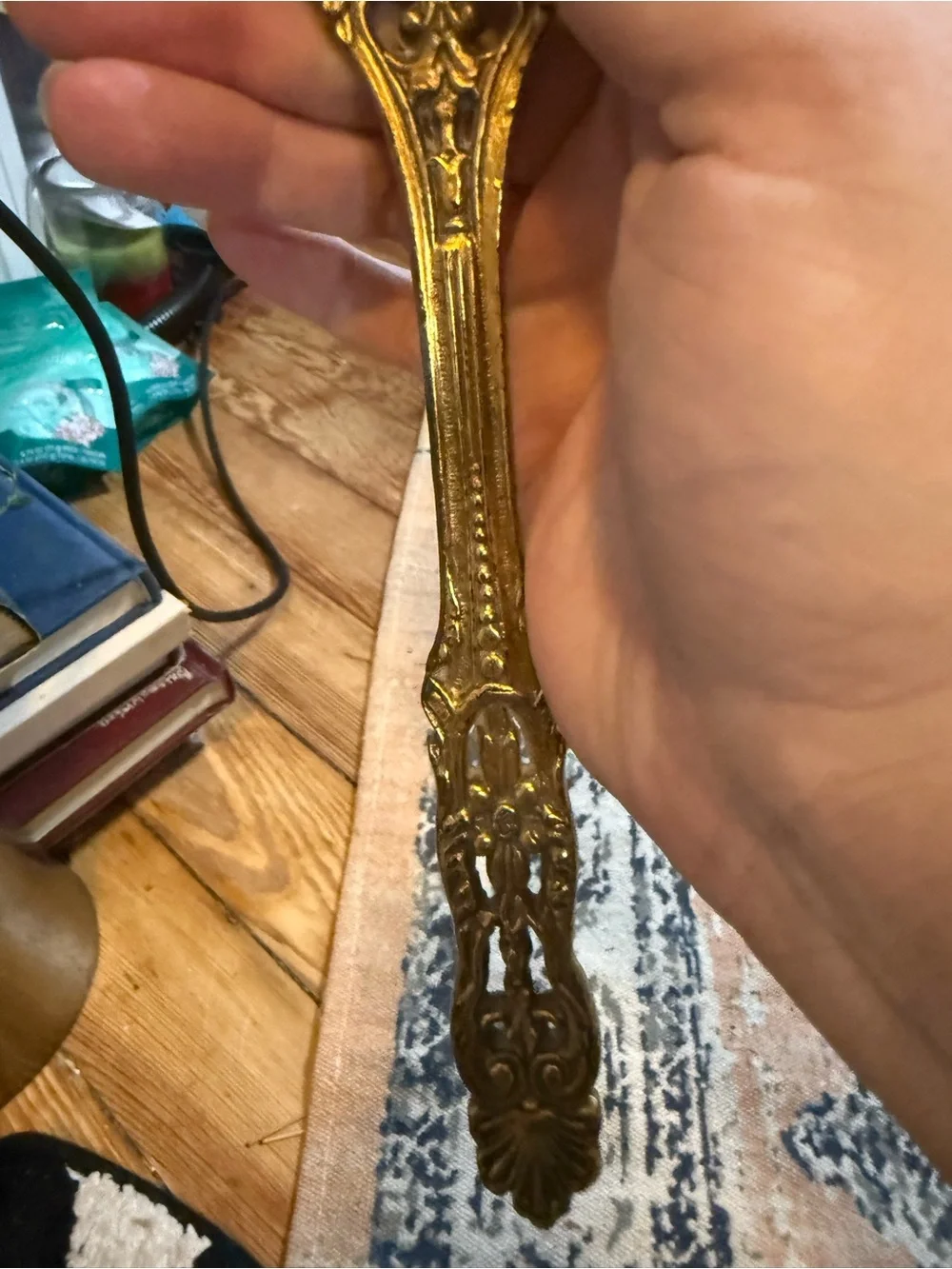 Vintage Hollywood regency ornate Gold Hand Mirror and Brush Set